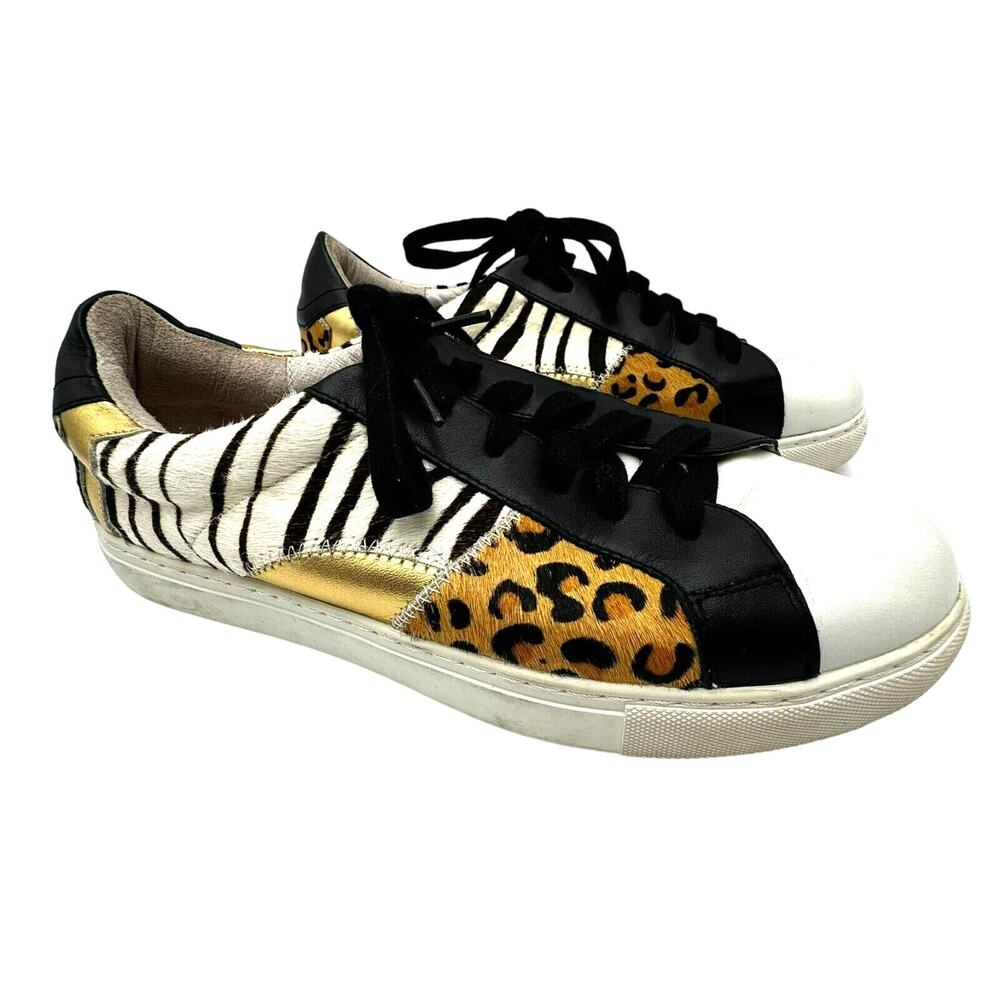 MATISSE Women's 8.5 Zoe Animal Print Leather Calf Hair Lace-up Sneakers Shoes